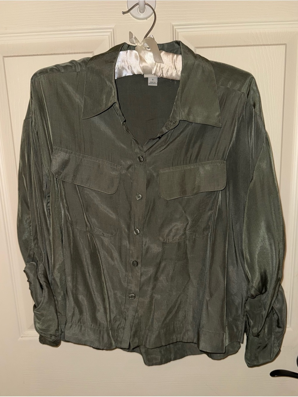 a new day Olive Green Satin Blouse